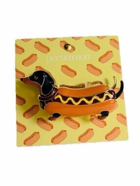🌭▪️ Persimmon▪️ Dachshund in Hot Dog Costume enamel Claw Hair Clip